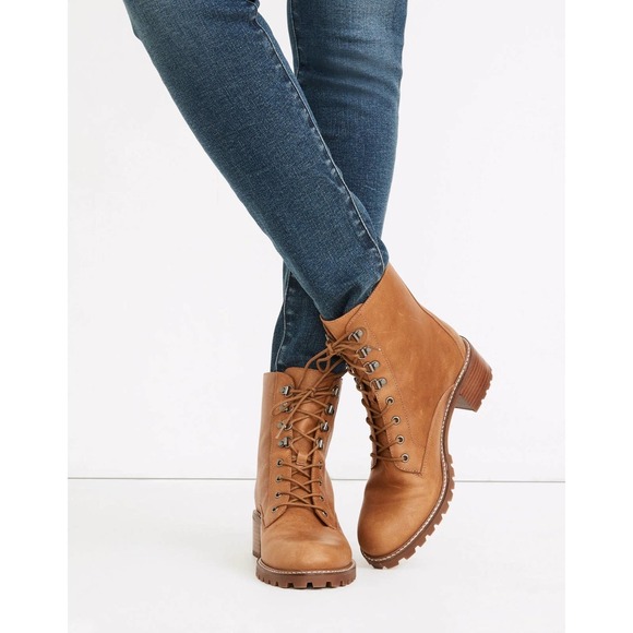 Madewell The Julien Lace-Up Lugsole Boot in Brown Leather Size 8.5